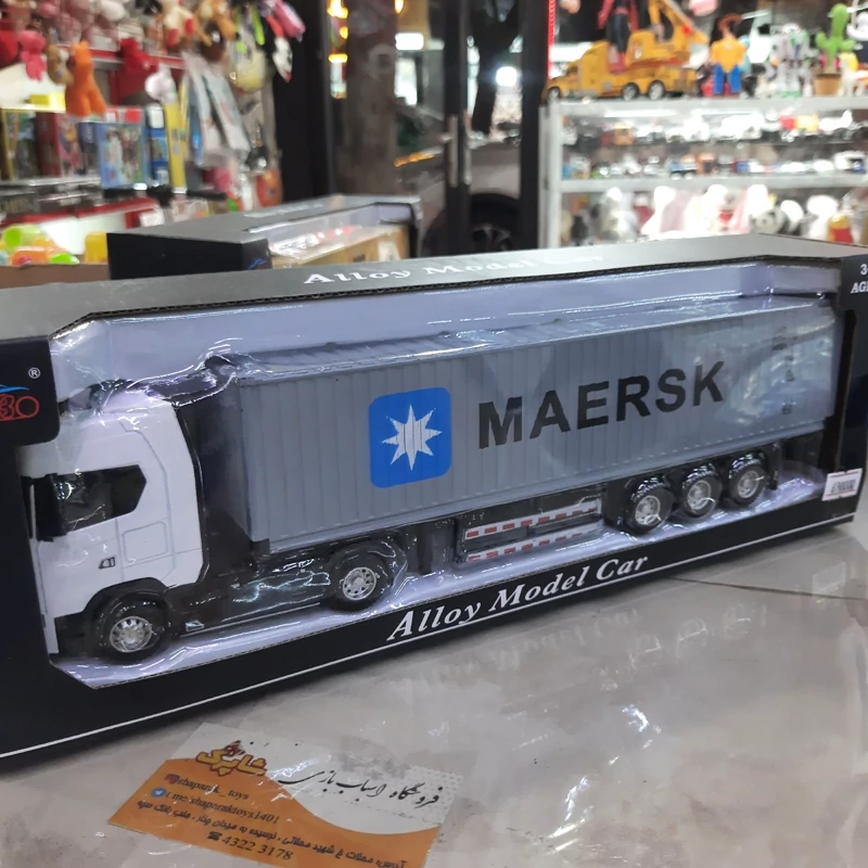 ماکت فلزی تریلی اسکانیا  کانتینر دار ،موزیکال چراغدار  جعبه دار  رنگ زرد (1عدد)