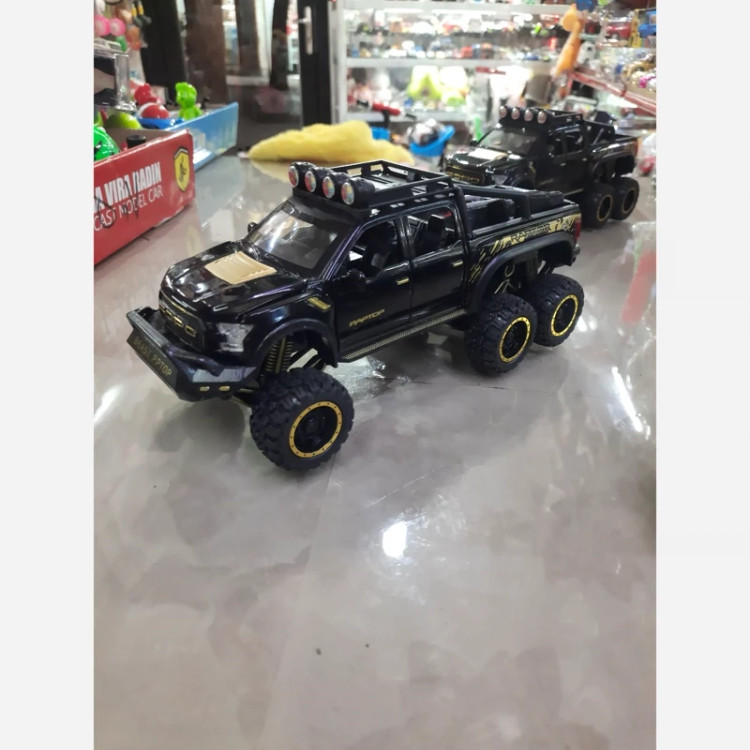 ماکت فلزی وانت فورد رپتور (F150) دوکابین شش در بازشو همراه با موتور (Ford raptor f150) شش چرخ موزیکال چراغدار